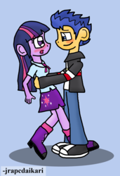 Size: 1215x1774 | Tagged: safe, artist:jrapcdaikari, flash sentry, twilight sparkle, human, equestria girls, g4, blushing, female, male, ship:flashlight, shipping, simple background, straight