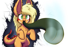 Size: 1300x800 | Tagged: safe, artist:heir-of-rick, applejack, monster pony, original species, tatzlpony, g4, female, fourth wall, impossibly large ears, scp containment breach, scp foundation, solo, tatzljack, tentacle tongue, tentacles, tongue out