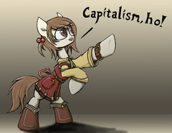 Size: 932x720 | Tagged: safe, artist:blvckmagic, pony, capitalism, crossover, female, mare, ponified, rearing, recette, recettear