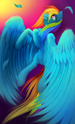 Size: 1600x2618 | Tagged: safe, artist:xormak, rainbow dash, g4, alternate hairstyle, color porn, feather, female, solo
