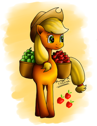 Size: 1275x1656 | Tagged: safe, artist:tierraverde, applejack, g4, apple, basket, female, solo