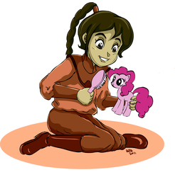 Size: 1064x1080 | Tagged: safe, artist:badprogrammerart, pinkie pie, human, g4, avatar the last airbender, brush, female, solo, toy, ty lee