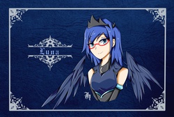 Size: 3972x2669 | Tagged: safe, artist:johnyho, princess luna, human, g4, female, glasses, high res, humanized, looking at you, smiling, solo, spread wings, winged humanization