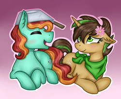 Size: 2200x1800 | Tagged: safe, artist:monnarcha, oc, oc only, oc:gizmo zap, oc:scrapyard symphony, pony, duo