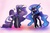 Size: 1600x1045 | Tagged: dead source, safe, artist:magnaluna, nightmare moon, nightmare rarity, alicorn, pony, unicorn, g4, abstract background, blushing, chromatic aberration, crush, cute, duality, embarrassed, exclamation point, female, heart, heart eyes, lesbian, mare, moonabetes, question mark, raribetes, self ponidox, selfcest, ship:dance of the nightmares, shipping, slit pupils, smiling, unamused, wingding eyes