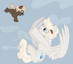 Size: 1255x1095 | Tagged: safe, artist:dbkit, dumbbell, pegasus, pony, g4, duo, falling, mother, parent, previous generation