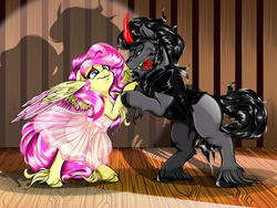 Size: 8000x6003 | Tagged: dead source, safe, artist:dimidiummorsumbra, artist:evehly, fluttershy, king sombra, pony, g4, absurd resolution, bipedal, collaboration, dancing, female, inkscape, male, rose, see-through, ship:sombrashy, shipping, straight, vector
