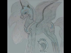 Size: 480x360 | Tagged: artist needed, safe, nightmare moon, g4, 2010, artifact, monochrome