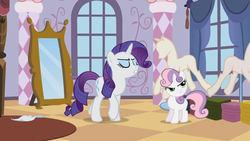 Size: 1366x768 | Tagged: safe, screencap, rarity, sweetie belle, g4, sisterhooves social