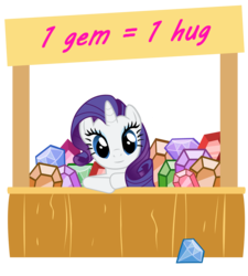Size: 3592x4000 | Tagged: dead source, safe, artist:comfydove, rarity, booth, bronybait, concession stand, crack is cheaper, female, gem, hug, looking at you, show accurate, sign, simple background, solo, transparent background, vector