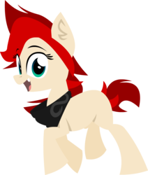 Size: 846x1000 | Tagged: safe, artist:zvn, oc, oc only, oc:red pone (8chan), earth pony, pony, /pone/, 8chan, blank flank, clothes, female, infinity, mare, scarf, simple background, smiling, solo, transparent background, trotting