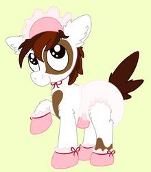 Size: 759x862 | Tagged: safe, artist:plinkie_poi, pipsqueak, bonnet, booties, diaper, fluffy, non-baby in diaper, poofy diaper, solo
