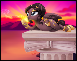 Size: 2040x1614 | Tagged: safe, artist:centchi, oc, oc only, oc:glimmer dust, pegasus, pony, desert, eyeshadow, glowing, makeup, solo