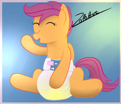 Size: 948x815 | Tagged: safe, artist:zalakir, scootaloo, pegasus, pony, g4, crinkleloo, diaper, diaper fetish, diaper usage, diapered, diaperloo, female, filly, mare, non-baby in diaper, peeing in diaper, pissing, poofy diaper, soaked diaper, solo, underhoof, urine, used diaper, using diaper, wet diaper