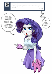Size: 1200x1684 | Tagged: safe, artist:pia-sama, rarity, equestria girls, g4, ask, blushing, clothes, dialogue, dress, female, implied shipping, implied sparity, implied spike, implied straight, implied sweetie belle, male, offscreen character, open mouth, palindrome get, simple background, skirt, solo, speech bubble, straight, tumblr, white background