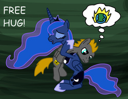 Size: 880x686 | Tagged: safe, artist:platinumdrop, princess luna, oc, oc:platinumdrop, g4, free hug, hug