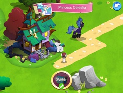 Size: 1024x768 | Tagged: safe, gameloft, descent, pipsqueak, princess celestia, truffle shuffle, g4, game screencap, house, location, shadowbolts, shadowbolts (nightmare moon's minions), the shadowbolts' hut
