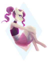 Size: 1280x1654 | Tagged: safe, artist:spookrea, rarity, anthro, unguligrade anthro, g4, alternate hairstyle, belly button, clothes, female, midriff, skirt, solo