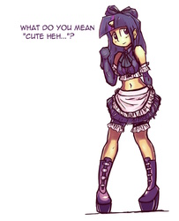 Size: 855x1055 | Tagged: safe, anonymous artist, twilight sparkle, human, g4, belly button, blushing, clothes, costume, female, high heels, horn, horned humanization, humanized, maid, midriff, shy, skirt, solo