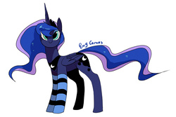 Size: 3000x2000 | Tagged: safe, artist:rocy canvas, princess luna, g4, c:, clothes, cute, derp, female, high res, looking at you, lunabetes, simple background, smiling, socks, solo, striped socks, white background