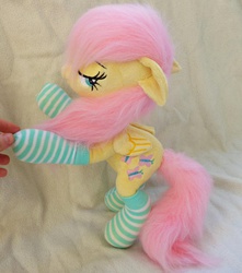 Size: 1023x1157 | Tagged: safe, artist:epicrainbowcrafts, fluttershy, g4, bedroom eyes, clothes, cute, fluffy, irl, photo, plushie, shyabetes, socks, solo, striped socks