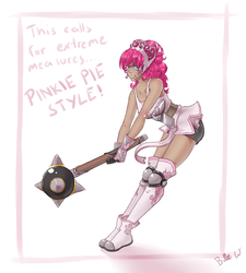 Size: 2581x2872 | Tagged: safe, artist:missangest, pinkie pie, human, g4, female, humanized, mace, solo, weapon
