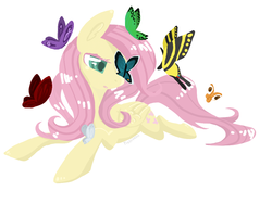 Size: 1024x768 | Tagged: safe, artist:pixernosse, fluttershy, butterfly, g4, butterfly on nose, female, insect on nose, simple background, solo, white background