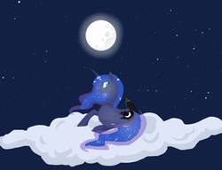 Size: 2552x1956 | Tagged: safe, artist:pixernosse, princess luna, bird, g4, cloud, female, moon, solo