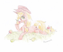 Size: 1024x838 | Tagged: safe, artist:pixernosse, applejack, g4, apple, female, solo, traditional art