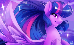 Size: 1500x909 | Tagged: safe, artist:chocokangoo, part of a set, twilight sparkle, alicorn, pony, g4, female, mare, smiling, solo, twilight sparkle (alicorn)