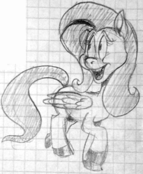 Size: 1064x1296 | Tagged: safe, artist:colossalstinker, fluttershy, g4, female, graph paper, monochrome, solo, traditional art
