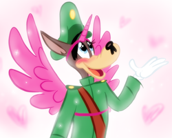 Size: 818x654 | Tagged: safe, artist:stinkek, alicorn, pony, adolf wolf, blitz wolf, clothes, costume, crossover, parody