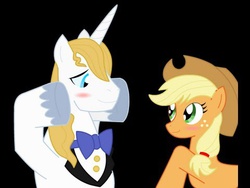 Size: 480x360 | Tagged: safe, applejack, prince blueblood, g4, couple, female, in love, male, ship:bluejack, shipping, straight