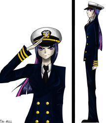 Size: 6777x7873 | Tagged: safe, artist:tao-mell, twilight sparkle, human, g4, absurd resolution, clothes, hat, humanized, military, navy, peaked cap, salute, skinny, thin, uniform