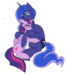 Size: 600x670 | Tagged: safe, artist:lulubell, princess luna, twilight sparkle, alicorn, pony, g4, blush lines, blushing, closed mouth, colored hooves, cuddling, ears back, ethereal hair, ethereal mane, ethereal tail, female, folded wings, hug, lesbian, lidded eyes, looking at someone, looking at you, looking down, mare, missing accessory, ship:twiluna, shipping, simple background, sitting, smiling, snuggling, sparkly eyeshadow, sparkly mane, sparkly tail, starry mane, starry tail, tail, transparent background, twilight sparkle (alicorn), unshorn fetlocks, wings