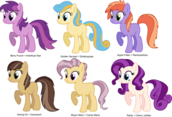 Size: 1279x870 | Tagged: safe, artist:stinkek, oc, oc only, blank flank, magical lesbian spawn, offspring, parent:amethyst star, parent:apple fritter, parent:berry punch, parent:candy mane, parent:carrot top, parent:cherry jubilee, parent:daring do, parent:davenport, parent:golden harvest, parent:goldengrape, parent:mayor mare, parent:rainbowshine, parent:rarity, simple background, transparent background