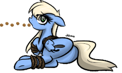 Size: 1421x852 | Tagged: safe, alternate version, artist:jetwave, edit, oc, oc only, oc:tailwind, pegasus, pony, fallout equestria, fallout equestria: frozen skies, /foe/, animated, bondage, bound wings, butt, female, kibble, looking back, mare, plot, rope, solo