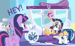 Size: 1350x825 | Tagged: safe, artist:dm29, flash sentry, princess cadance, shining armor, twilight sparkle, alicorn, pony, g4, abduction, butt, carriage, caught, cloth gag, crystal empire, female, frown, gag, glare, husbando thief, implied flashlight, kidnapped, mare, open mouth, plot, royal guard, tied up, twilight sparkle (alicorn), wide eyes