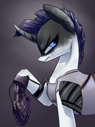 Size: 1050x1400 | Tagged: safe, artist:underpable, rarity, pony, unicorn, g4, amputee, crossover, female, imperator furiosa, mad max, mad max fury road, prosthetics, solo