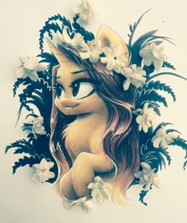 Size: 1720x2046 | Tagged: safe, artist:katputze, oc, oc only, pony, unicorn, chest fluff, floral head wreath, flower, solo, traditional art