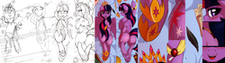 Size: 7738x2200 | Tagged: safe, artist:ratofdrawn, twilight sparkle, alicorn, pony, g4, art progress, bedroom eyes, body pillow, body pillow design, butt, commission, covering, female, heart eyes, looking at you, looking back, mare, new crown, plot, solo, tail covering, twibutt, twilight sparkle (alicorn), underhoof, wingding eyes
