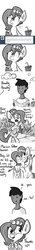 Size: 656x4621 | Tagged: safe, artist:tjpones, oc, oc only, oc:brownie bun, human, pony, horse wife, ask, bipedal, clothes, fork, funny as hell, glasses, grayscale, horses doing human things, monochrome, pencil, spoon, thumbs up, tumblr