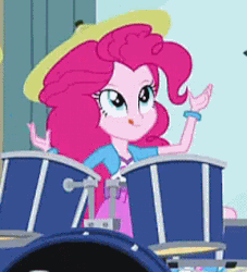 Size: 288x317 | Tagged: safe, screencap, pinkie pie, equestria girls, g4, my little pony equestria girls: rainbow rocks, animated, balancing, cropped, cymbal, drums, female, loop, musical instrument, pinkie being pinkie, silly, silly human
