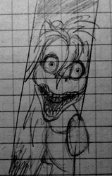 Size: 1632x2561 | Tagged: safe, artist:colossalstinker, oc, oc only, pony, robot, robot pony, g3, animatronic, crossover, five nights at freddy's, graph paper, monochrome, nightmare fuel, solo, traditional art
