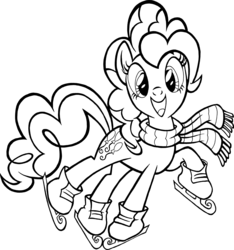 Size: 2550x2720 | Tagged: safe, artist:tygerbug, pinkie pie, g4, clothes, coloring page, female, high res, ice skates, ice skating, monochrome, scarf, skates, smiling, solo