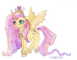 Size: 604x475 | Tagged: safe, artist:freesavanna, fluttershy, alicorn, pony, g4, female, fluttercorn, race swap, solo