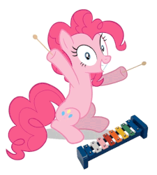 Size: 478x532 | Tagged: safe, pinkie pie, g4, animated, female, happy, musical instrument, simple background, xylophone, youtube link