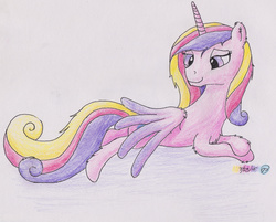 Size: 4960x3995 | Tagged: safe, artist:r0cketsquid, princess cadance, alicorn, pony, g4, absurd resolution, chest fluff, drawing, female, fluffy, messy mane, solo, traditional art