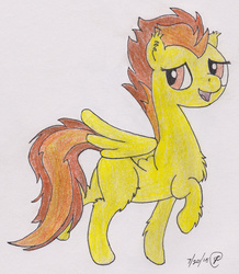 Size: 3006x3448 | Tagged: safe, artist:r0cketsquid, spitfire, pegasus, pony, g4, chest fluff, drawing, female, fluffy, high res, mare, messy mane, solo, traditional art