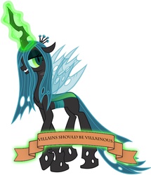 Size: 1600x1864 | Tagged: source needed, safe, queen chrysalis, changeling, changeling queen, g4, antagonist, draco in leather pants, female, meme, meta, mouthpiece, old banner, rant in the description, solo, text, text edit, tl;dr
